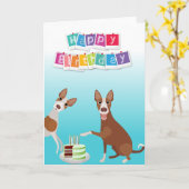 Birthday Ibizan Hound Dog Animal met Cake Kaart (Gele Bloem)