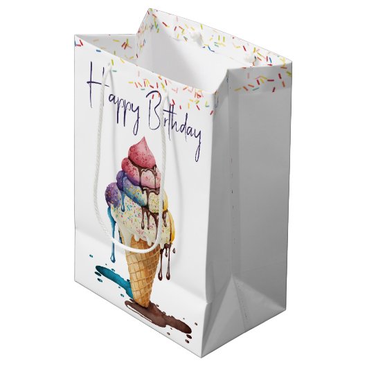 Birthday Ice Cream Cone Medium Cadeauzakje (Voorkant Gekanteld)