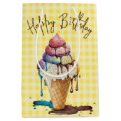 Birthday Ice Cream Cone on Gingham Medium Cadeauzakje (Voorkant)