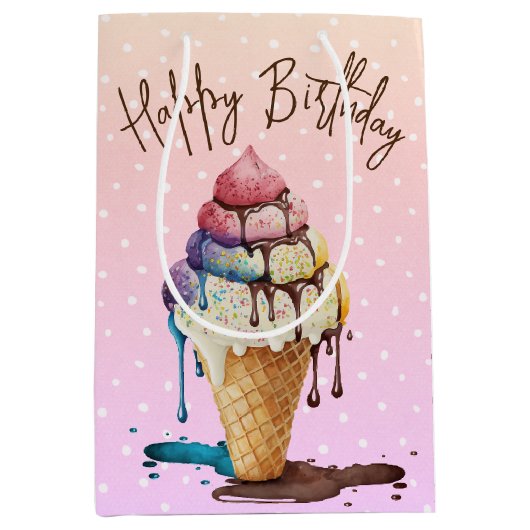 Birthday ijsklok op pooldots medium cadeauzakje (Voorkant)