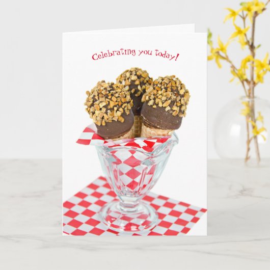 Birthday ijstrommels in glas kaart (Gele Bloem)