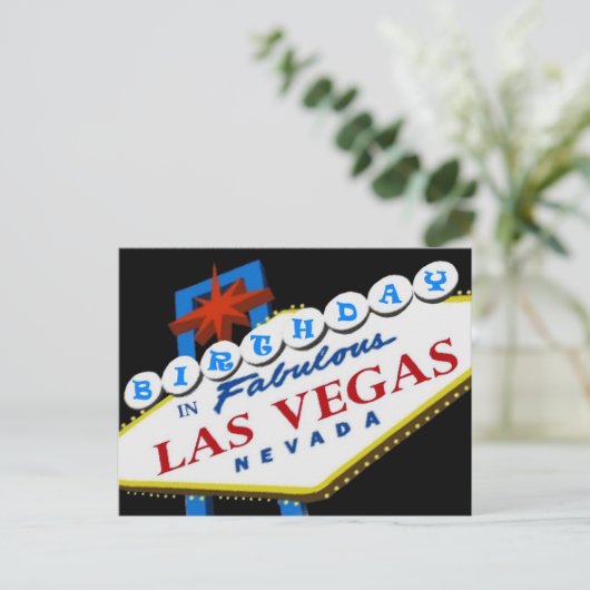BIRTHDAY IN Fabulous Las Vegas Briefkaart BLUE (Staand voorkant)