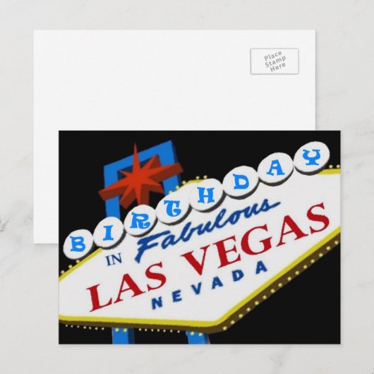 BIRTHDAY IN Fabulous Las Vegas Briefkaart BLUE (Voorkant / Achterkant)