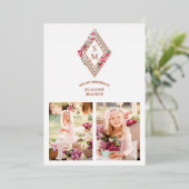 Birthday Initials 2 Photos Rose Gold Effect Floral Folie Uitnodiging (Staand Voorkant)