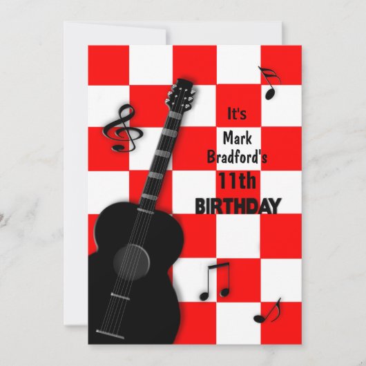 Birthday INSERT Name/age Guitar, Red/White/Black Kaart (Voorkant)