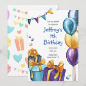 Birthday inval met ballon en cadeauuitnodiging kaart (Voorkant / Achterkant)