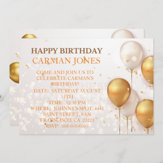 BIRTHDAY-INVITATIE KAART (Voorkant / Achterkant)