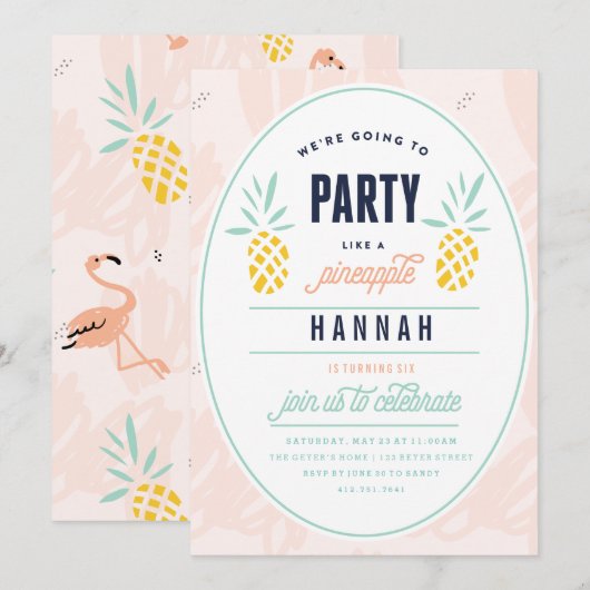 BIRTHDAY-INVITATIE - PARTIJ ALS EEN PINEAPPEL KAART (Voorkant / Achterkant)