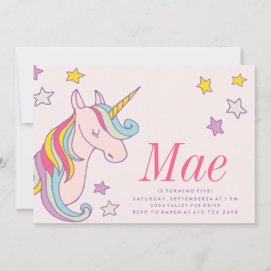 BIRTHDAY-INVITATIE VAN MAGISCHE UNICORN KIDS KAART (Voorkant)