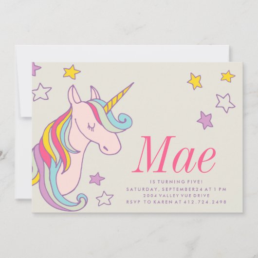 BIRTHDAY-INVITATIE VAN MAGISCHE UNICORN KIDS KAART (Voorkant)