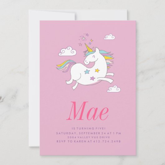 BIRTHDAY-INVITATIE VAN MAGISCHE UNICORN KIDS KAART (Voorkant)