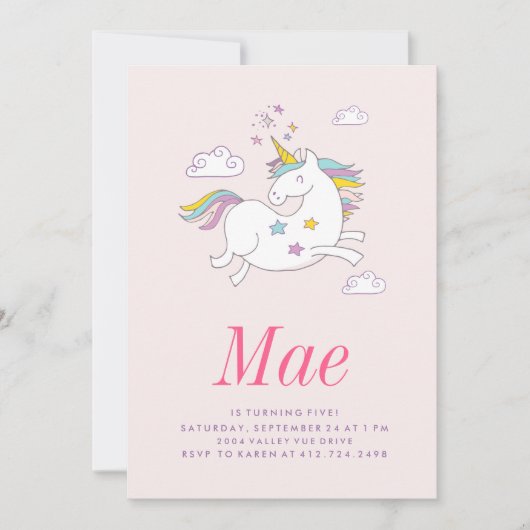 BIRTHDAY-INVITATIE VAN MAGISCHE UNICORN KIDS KAART (Voorkant)