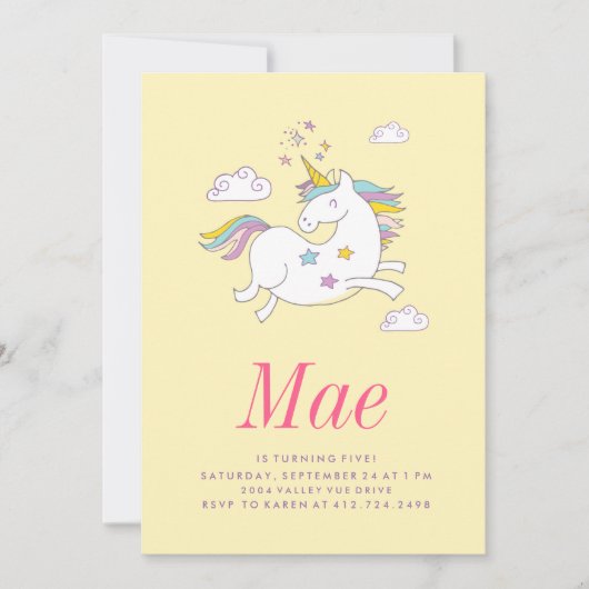 BIRTHDAY-INVITATIE VAN MAGISCHE UNICORN KIDS KAART (Voorkant)