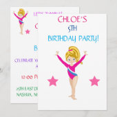 BIRTHDAY-INVITATIES "LET'S TUMBLE GYMNASTICS" KAART (Voorkant / Achterkant)