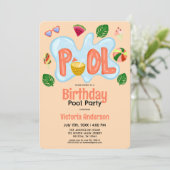 Birthday Invitatio Cool Tropical Summer Pool Kaart (Staand voorkant)