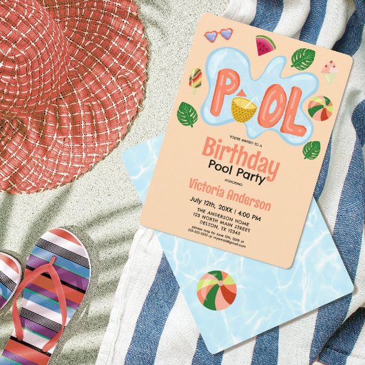 Birthday Invitatio Cool Tropical Summer Pool Kaart