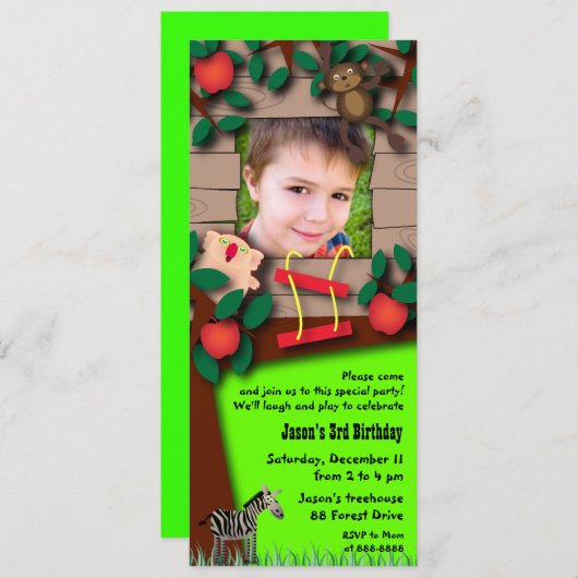 Birthday Invitation 055 van het kind: Treehouse Kaart (Voorkant / Achterkant)