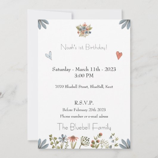 Birthday Invitation (12,7 x 17,8 cm) - Rabbit Kaart (Achterkant)