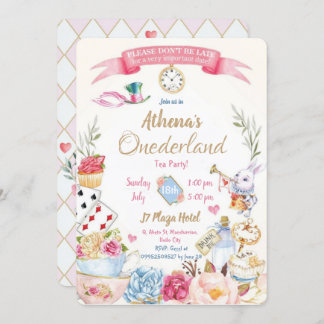 Birthday Invitation Alice in Wonderland Kaart