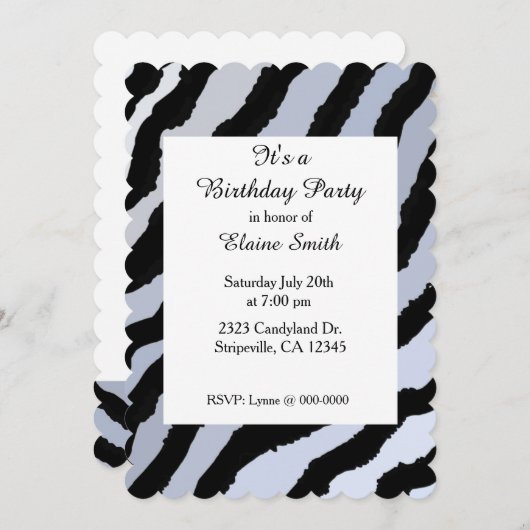 Birthday Invitation Black and Blue Zebra Pattern Kaart (Voorkant / Achterkant)
