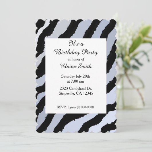 Birthday Invitation Black and Blue Zebra Pattern Kaart (Staand voorkant)