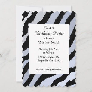 Birthday Invitation Black and Blue Zebra Pattern Kaart
