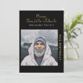 Birthday Invitation Black and Gold Kaart (Staand voorkant)