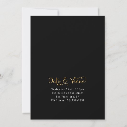 Birthday Invitation Black and Gold Kaart (Achterkant)