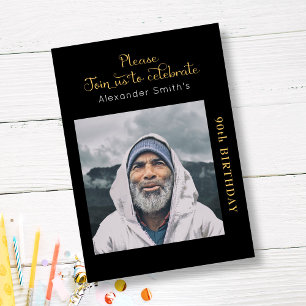 Birthday Invitation Black and Gold Kaart