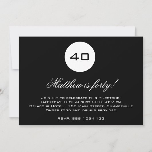Birthday Invitation Black and White Age Badge Kaart (Voorkant)