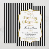 Birthday Invitation Black Gold Elegant Stripe Kaart (Voorkant / Achterkant)