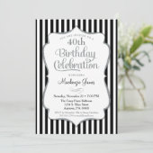 Birthday Invitation Black Silver Adult Kaart (Staand voorkant)