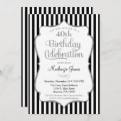 Birthday Invitation Black Silver Adult Kaart (Voorkant / Achterkant)