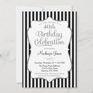 Birthday Invitation Black Silver Adult Kaart