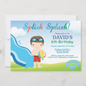 Birthday Invitation Boy Water Slide Pool Kaart (Voorkant)