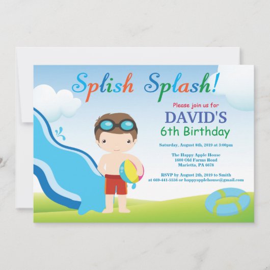 Birthday Invitation Boy Water Slide Pool Kaart (Voorkant)