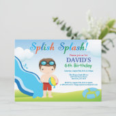 Birthday Invitation Boy Water Slide Pool Kaart (Staand voorkant)