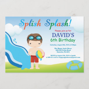 Birthday Invitation Boy Water Slide Pool Kaart