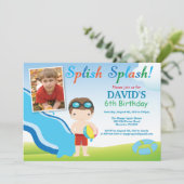 Birthday Invitation Boy Water Slide Pool Kaart (Staand voorkant)