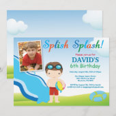 Birthday Invitation Boy Water Slide Pool Kaart (Voorkant / Achterkant)