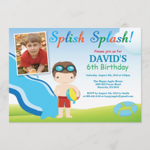 Birthday Invitation Boy Water Slide Pool Kaart