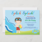 Birthday Invitation Boy Water Slide Pool Kaart (Voorkant)