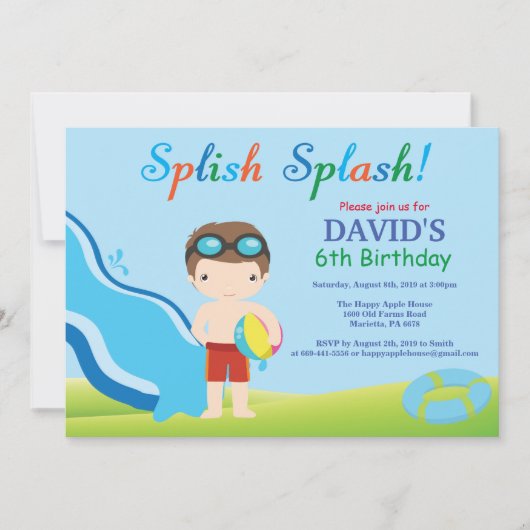 Birthday Invitation Boy Water Slide Pool Kaart (Voorkant)