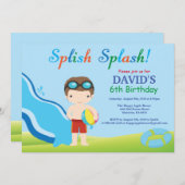 Birthday Invitation Boy Water Slide Pool Kaart (Voorkant / Achterkant)