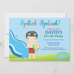 Birthday Invitation Boy Water Slide Pool Kaart