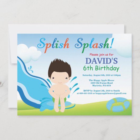 Birthday Invitation Boy Water Slide Pool Kaart (Voorkant)