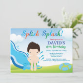 Birthday Invitation Boy Water Slide Pool Kaart (Staand voorkant)
