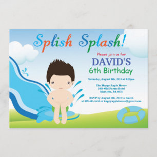 Birthday Invitation Boy Water Slide Pool Kaart