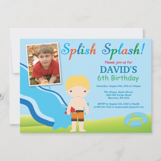 Birthday Invitation Boy Water Slide Pool Kaart (Voorkant)