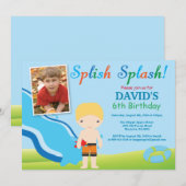 Birthday Invitation Boy Water Slide Pool Kaart (Voorkant / Achterkant)